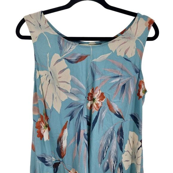Vintage 80's Cooke Street Dress Hawaiian Sleeveless Shift Mini Palm Blue XL USA - Picture 9 of 13